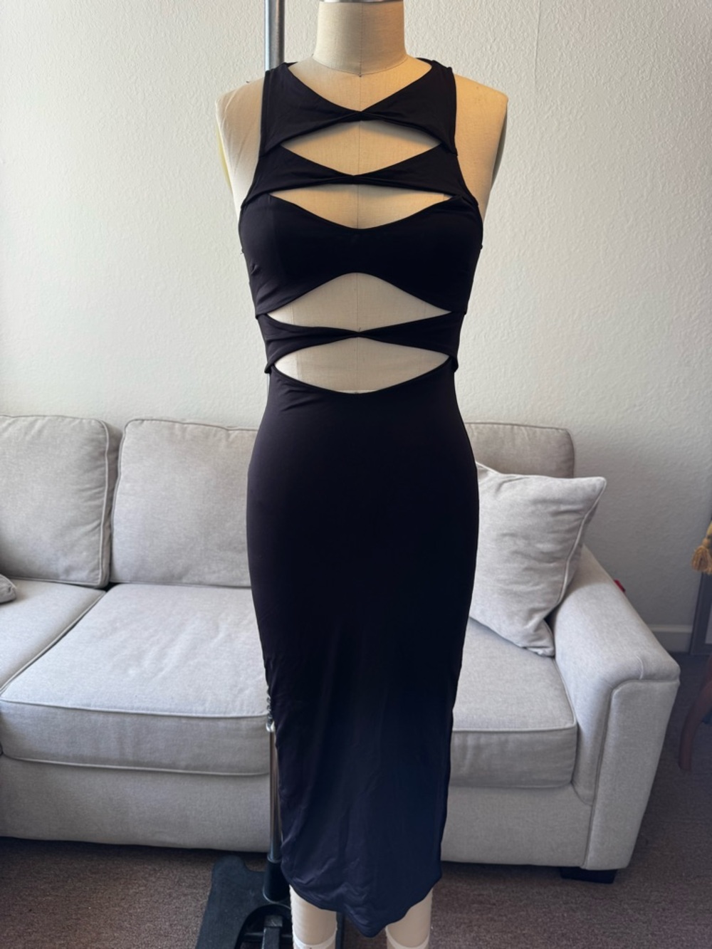 MESHKI Black Cutout Bodycon Midi Dress